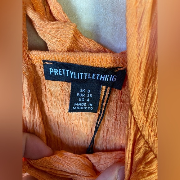 Pretty Little Thing Orange Twist Halter Cut-Out Dress US 4 Bodycon Mini NWT - Picture 3 of 6